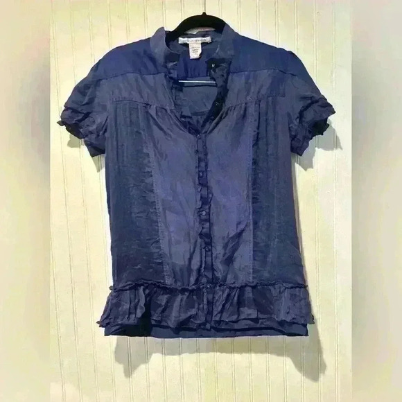 Dian von furstenburg navy button down silk blouse sz. 4 . Office , quite luxury - Picture 5 of 7